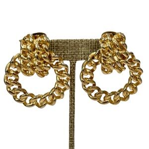 Glam Vintage Clip-On Chain Earrings — Statement Gold Hoops